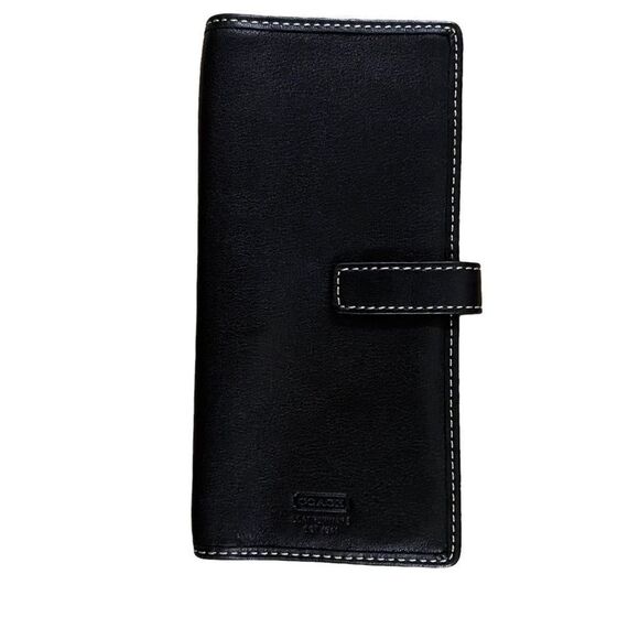 Coach ~ Black Wallet/Card holder ~ Lilac Interior ~ smooth leather ~ strap/snap - Picture 1 of 8
